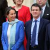 Ségolène Royal, ministre de l'Ecologie, du Développement durable et de l'Energie, le premier ministre Manuel Valls et François Hollande, le président de la République posent pour la photo de famille au palais de l'Elysée à Paris, le 4 avril 2014 pendant le premier conseil des ministres du nouveau gouvernement.