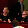 Exclusif - Bernadette Chirac et Laeticia Hallyday sont venues applaudir Eddy Mitchell et Fred Testot qui se produisaient sur la scène du Théâtre de Paris, dans une pièce mise en scène par Stéphane Hillel, "Un singe en hiver" à Paris le 1er avril 2014.