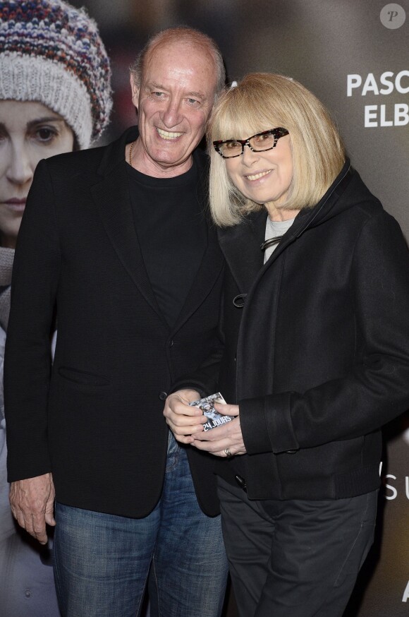 Mireille Darc et son mari Pascal Desprez lors de l'avant-première du film "24 jours" au cinéma Gaumont Marignan à Paris, le 10 avril 2014