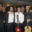  Mounin, Mathieu Semp&eacute;r&eacute;, Chico, Rey et Joseph Gautier au concert de Chico &amp; The Gypsies &agrave; l'Olympia &agrave; Paris, le 15 avril 2014. 