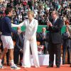 Elisabeth-Anne de Massy, la princesse Charlene de Monaco et son époux le prince Albert II de Monaco ont remis les prix lors de la finale entre Stanislas Wawrinka (vainqueur) contre Roger Federer, au tournoi de tennis Rolex Masters de Monte-Carlo à Monaco. Le 20 avril 2014.