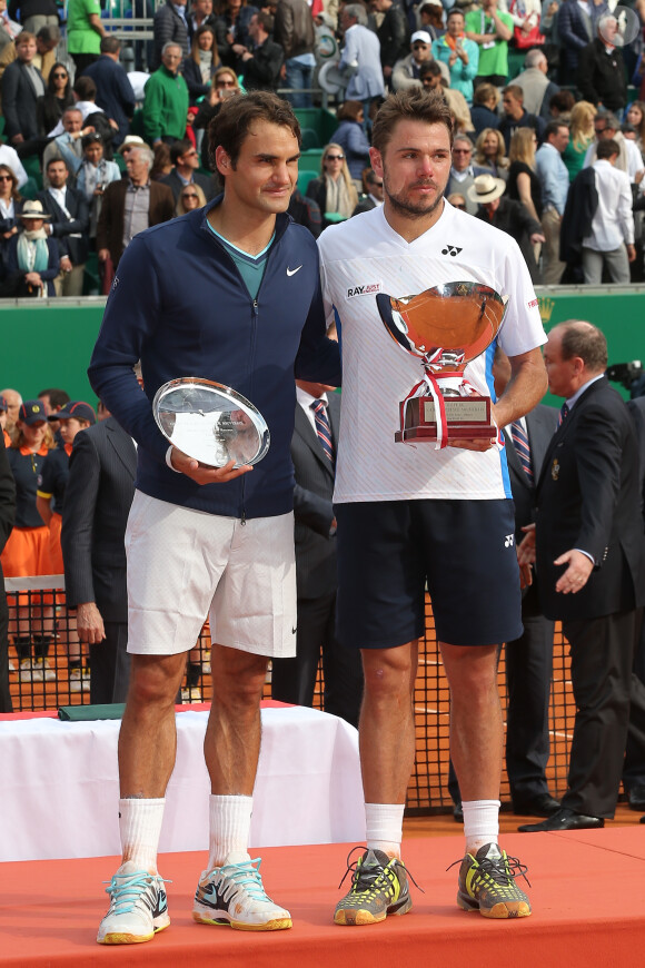 Stanislas Wawrinka, vainqueur du Tennis Rolex Masters de Monte-Carlo contre Roger Federer à Monaco. Le 20 avril 2014