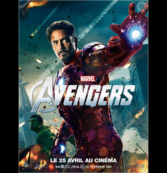 Robert Downey Jr. est Iron Man sur l'affiche d'Avengers.