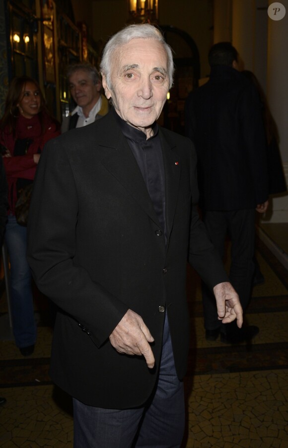 Charles Aznavour - Générale de la pièce "L'Appel de Londres" au Théâtre du Gymnase à Paris, le 19 février 2014.