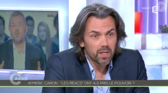 Aymeric Caron réagit aux attaques d'Eric Naulleau dans l'émission "C à vous" sur France 5. Lundi 14 avril 2014.