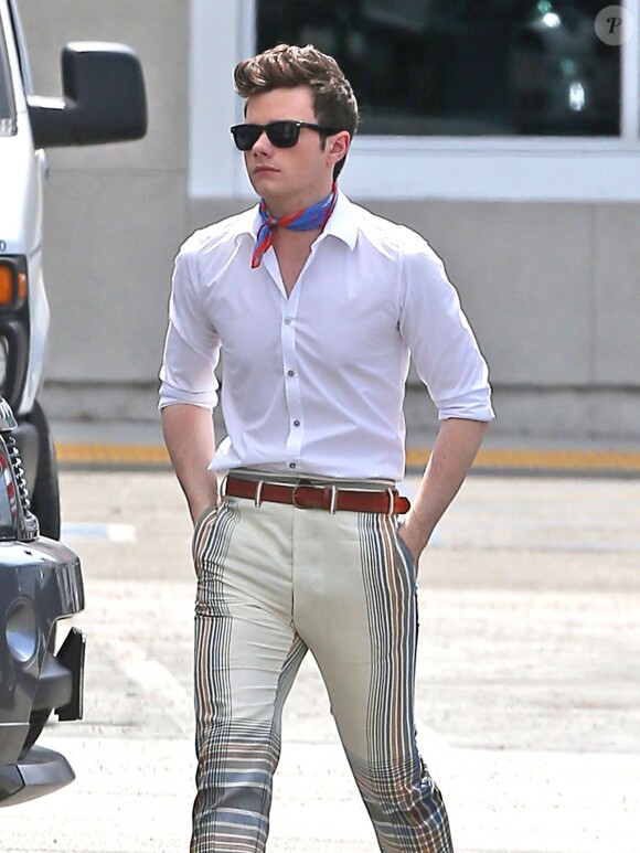 Chris Colfer sur le tournage de "Glee" à Burbank, le 1er mai 2014