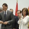 Rafael Nadal reçoit des mains de la maire de Madrid Ana Botella le titre de "Fils adoptif" de la ville de Madrid, le 5 mai 2014.