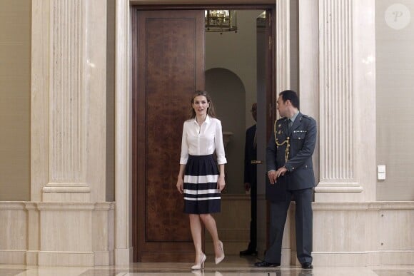 Letizia d'Espagne au palais de La Zarzuela à Madrid, le 8 mai 2014