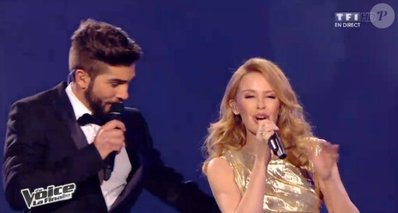 Kendji et Kylie Minogue (The Voice 3, la finale - diffusée le samedi 10 mai 2014, sur TF1.)