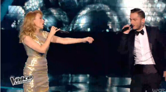 Kylie Minogue et Maximilien Philippe (The Voice 3, la finale - diffusée le samedi 10 mai 2014, sur TF1.)