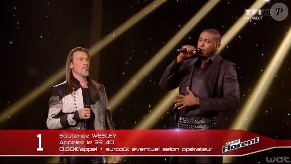 Florent Pagny et Wesley (The Voice 3, la finale - diffusée le samedi 10 mai 2014, sur TF1.)