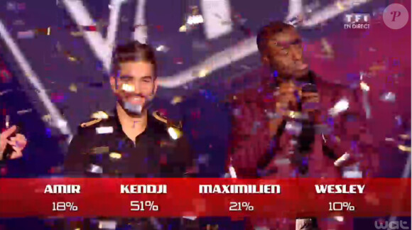 Les quatre finalistes et leurs résultats à l'issue du vote du public (The Voice 3, la finale - diffusée le samedi 10 mai 2014, sur TF1.)