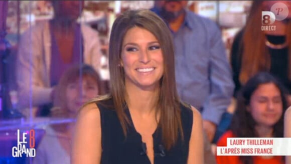 La ravissante Laury Thilleman revient sur le scandale de sa photo dans Paris Match, topless, en août 2012, sur le plateau du Grand 8 sur D8, le mercredi 14 mai 2014