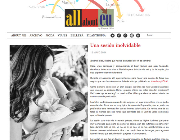 Eugenia Silva avec son bébé Alfons(it)o, né le 1er avril 2014, lors d'un shooting. Photo publiée sur son blog pour Hola! en mai.