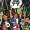 Le PSG célèbre le titre de champion de France après le match Psg-Montpellier au Parc des Princes à Paris, le 17 mai 2014