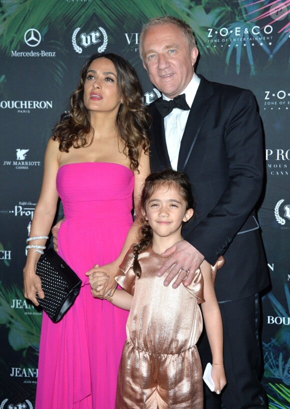 Salma Hayek avec son mari François-Henri Pinault et leur fille Valentina - Soirée 'Libanaise' en l'honneur de la présentation du film "Le Prophète" produit par Salma Hayek à Cannes, le 17 mai 2014