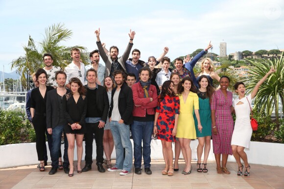 Nicolas Lebrun, Francois Goetghebeur, Benjamin Biolay, Olivia Ruiz, Dyana Gaye, Alexis Michalik et l'équipe du film - Photocall des talents de l'Adami lors du 67e festival international du film de Cannes, le 20 mai 2014