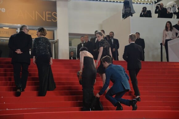 Anne Dorval, Xavier Dolan à la montée des marches pour le film "Mommy" lors du 67e Festival de Cannes, le 22 mai 2014.