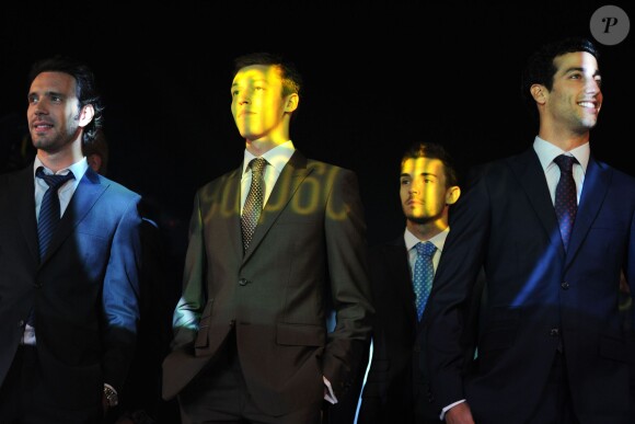 Jean-Eric Vergne, Daniil Kvyat , Jules Bianchi et Daniel Ricciardo lors de la soirée 'Amber Lounge' U Nite au Sea Club de l'hôtel Le Meridien à Monaco le 23 Mai 2014