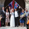 Ivica Kostelic et Elin Arnarsdottir à la sortie de la petite église Saint-Marc de Zagreb en Croatie, le 24 mai 2014