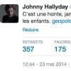 Sur Twitter, Johnny Hallyday appelle au boycott contre les Maldives après que le pays a rétabli la peine de mort, y compris pour les enfants. Mai 2014.