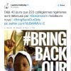 Laeticia Hallyday continue de se mobiliser pour la libération de jeunes filles enlevées par le groupe Boko Haram au Nigeria. Mai 2014.