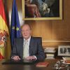 Le roi Juan Carlos d'Espagne lors de son discours annonçant son abdication au palais de la Zarzuela à Madrid, le 2 juin 2014.