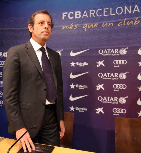 Sandro Rosell, le président du Barça annonce sa démission lors d'une conférence de presse au stade du Camp Nou à Barcelone, le 23 janvier 2014.