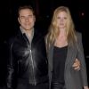 David Walliams et sa femme Lara Stone sortent du restaurant Chiltern Firehouse à Londres, le 17 avril 2014.