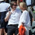 François Baroin et sa compagne Michèle Laroque aux Internationaux de France de tennis de Roland Garros à Paris, le 6 juin 2014