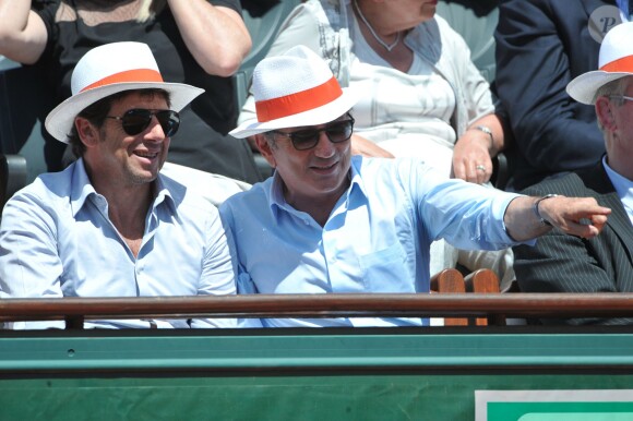 Patrick Bruel et Michel Drucker aux Internationaux de France de tennis de Roland Garros à Paris, le 6 juin 2014