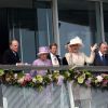 Elizabeth II, Philip, et la princesse Michael de Kent au Derby Day, Epsom Downs Racecourse, dans le Surrey, le 7 juin 2014.