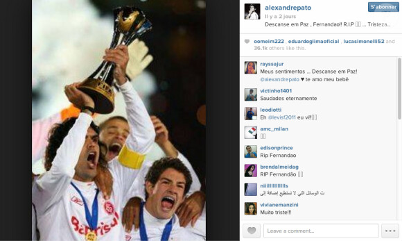 Alexandre Pato rend hommage à Fernandao sur Instagram - juin 2014
