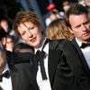 Natacha Polony (habillée en Karl Lagerfeld) - Montée des marches du film "Sils Maria" lors du 67e Festival du film de Cannes. En 2014.