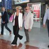 Exclusif - Sharon Stone arrive à l'aéroport de Nice, chargée de toutes ses valises, pour prendre un avion à destination des Etats-Unis. L'actrice devait être la maîtresse de cérémonie des World Music Awards la veille à Monaco. Le 28 mai 2014.