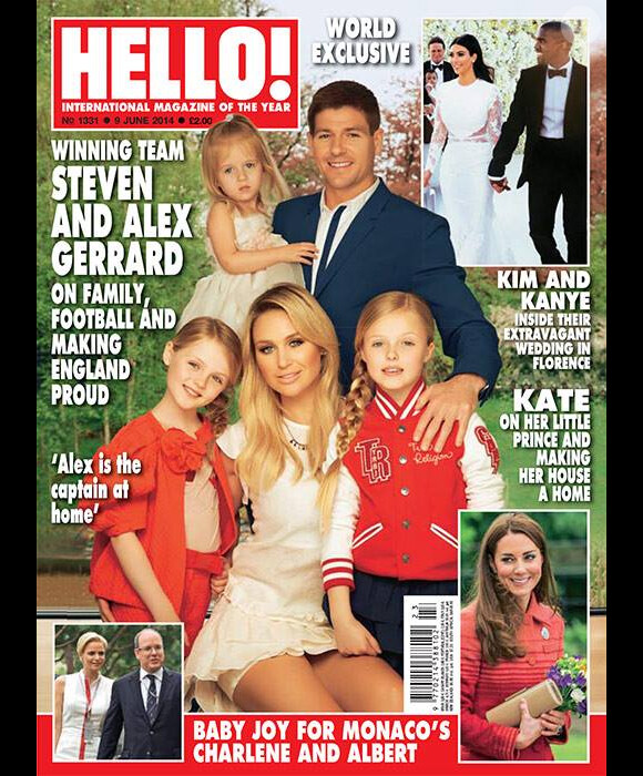 Steven, Alex Gerrard et leurs filles Lourdes, Lexie et Lilly-Ella, en couverture du nouveau numéro d'Hello! en juin 2014