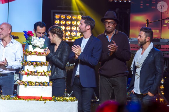 Gérald de Palmas, Emmanuel Moire, Christophe Maé, Yannick Noah - Concert anniversaire de la radio RFM pour ses 33 ans sur la scène des Folies Bergère à Paris le 16 juin 2014.