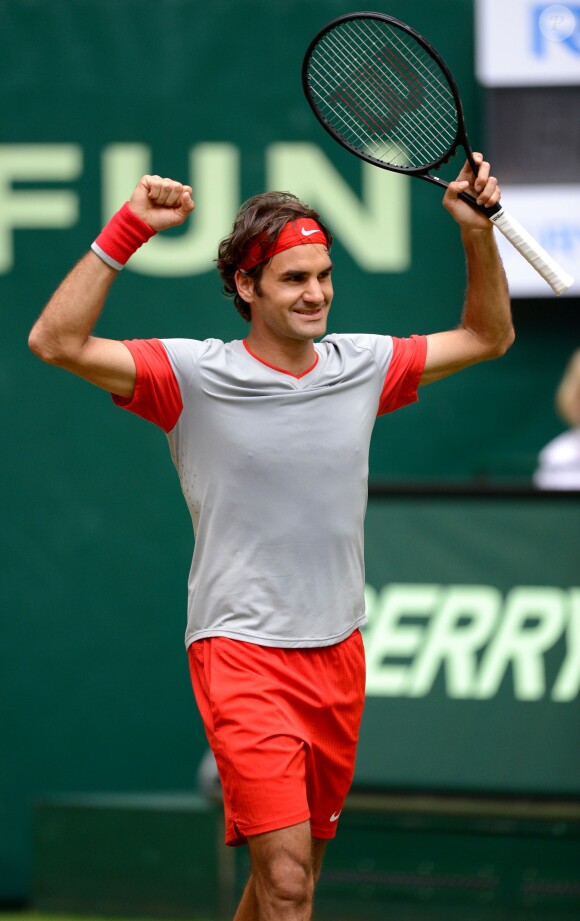 Roger Federer après sa victoire lors du Gerry Weber Open de Halle, le 15 juin 2014