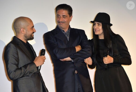 Exclusif - Simon Abkarian, Ronit et Shlomi Elkabetz lors de l'avant-première du film "Le procès de Viviane Amsalem" dans le cadre du 3e Champs-Elysées Film Festival au Publicis à Paris, le 17 juin 2014.
