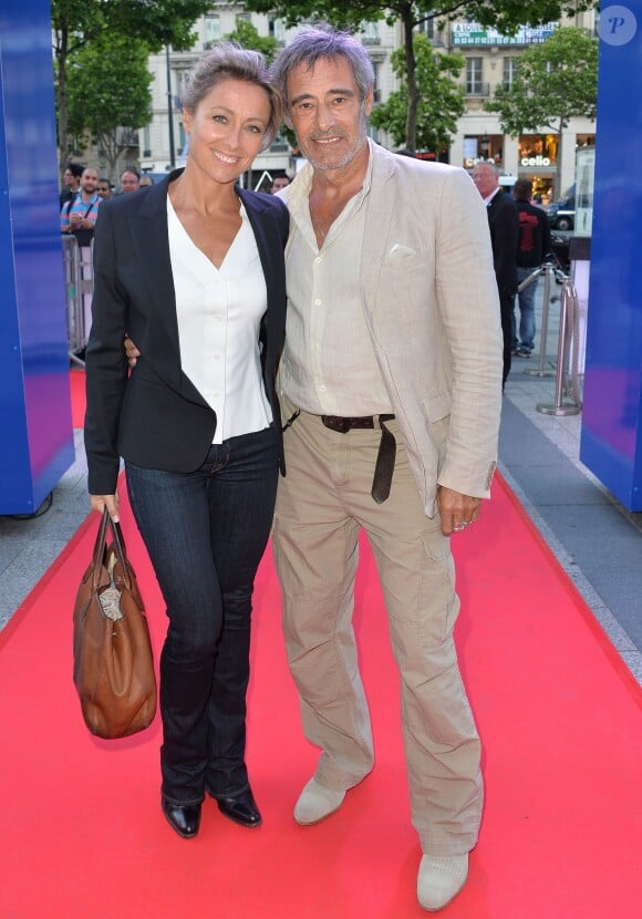 Exclusif - Anne-Sophie Lapix et Gérard Lanvin - Les acteurs et les invités du film "Bon rétablissement !" sur la terrasse du Publicis et à l'avant-première du film lors du 3e Champs-Elysées Film Festival à Paris, le 16 juin 2014.