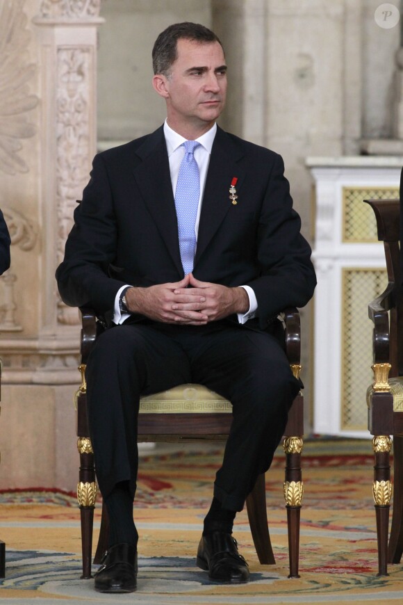 Le prince Felipe d'Espagne lors de la cérémonie au cours de laquelle le roi Juan Carlos d'Espagne signe la loi d'abdication dans la salle des colonnes du palais royal à Madrid, le 18 juin 2014.  Prince Felipe of Borbon during the signing of the abdication law of Spain King Juan Carlos at the Royal Palace of Madrid on Wednesday 18th June 201418/06/2014 - Madrid