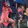 Lily Allen se produit au festival de Glastonbury, en Angleterre, sous le regard de ses deux filles, Ethel et Marnie, et son époux Sam Cooper, le vendredi 27 juin 2014.