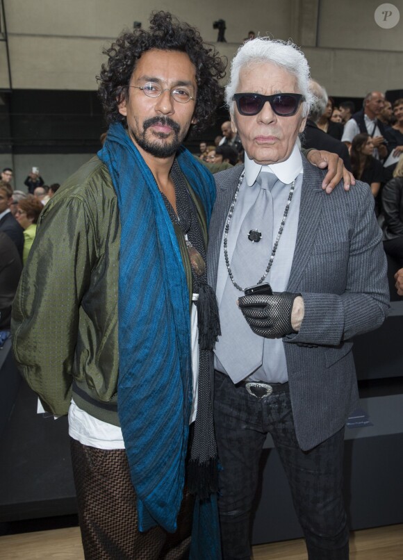 Harider Ackermann et Karl Lagerfeld - Défilé Dior Homme printemps-été 2015 au Tennis Club de Paris, le 28 juin 2014.