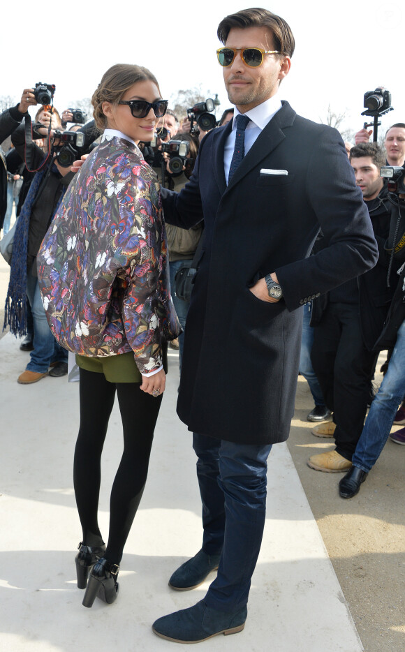 Olivia Palermo et son fiancé Johannes Huebl - Arrivées des people au défilé de mode, collection prêt-à-porter automne-hiver 2014/2015, "Valentino" à Paris. Le 4 mars 2014 