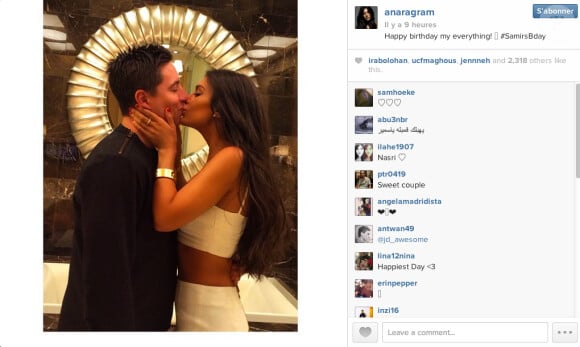 Samir Nasri fête ses 27 ans avec sa belle Anara Atanes le 27 juin 2014. 