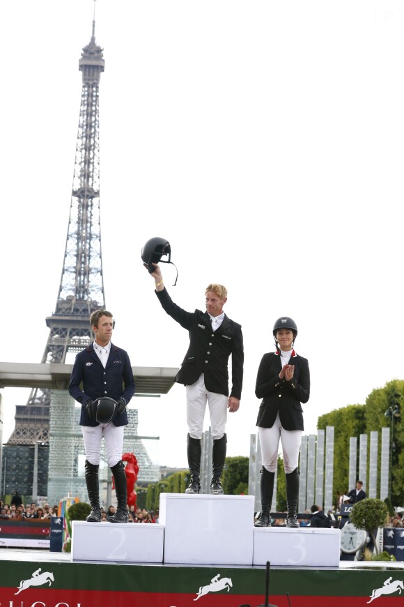Maikel Van der Vleuten, Marcus Ehning (vainqueur Gucci Gold Cup), Reed Kessler - Troisième et dernier jour du Paris Eiffel Jumping présenté par Gucci, septième étape du Longines Global Champions Tour, à Paris le 6 juillet 2014.