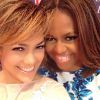 Jennifer Lopez et sa "grande copine" Michelle Obama lors de la convention nationale sur l'émancipation des Latinos organisée par la League of United Latin American Citizens à New York, le 10 juillet 2014.
