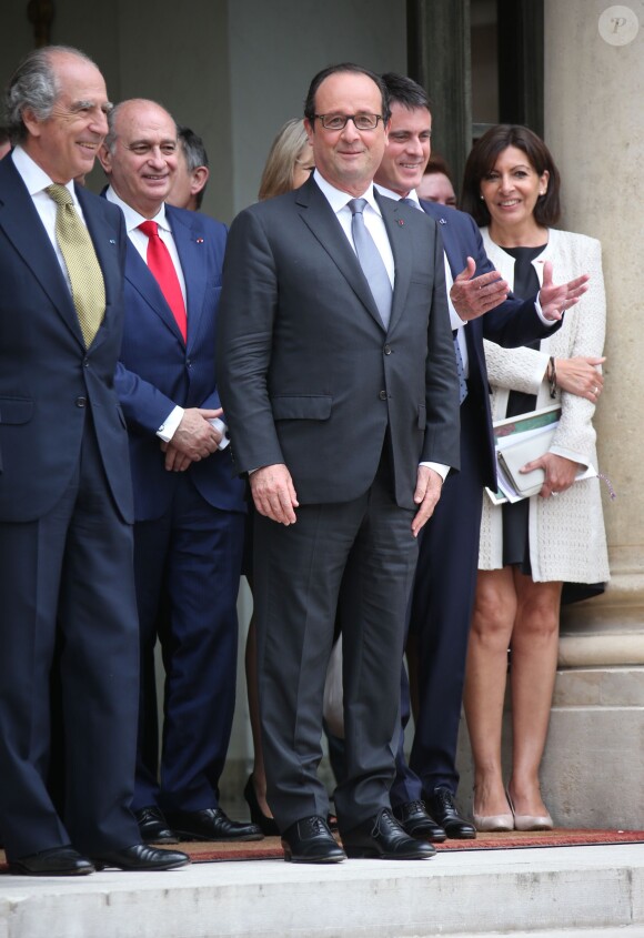 François Hollande, Manuel Valls et Anne Hidalgo - Le roi Felipe VI et la reine Letizia d'Espagne quittent le palais de l'Elysée après un entretien et un déjeuner avec le président de la république François Hollande à Paris, le 22 juillet 2014