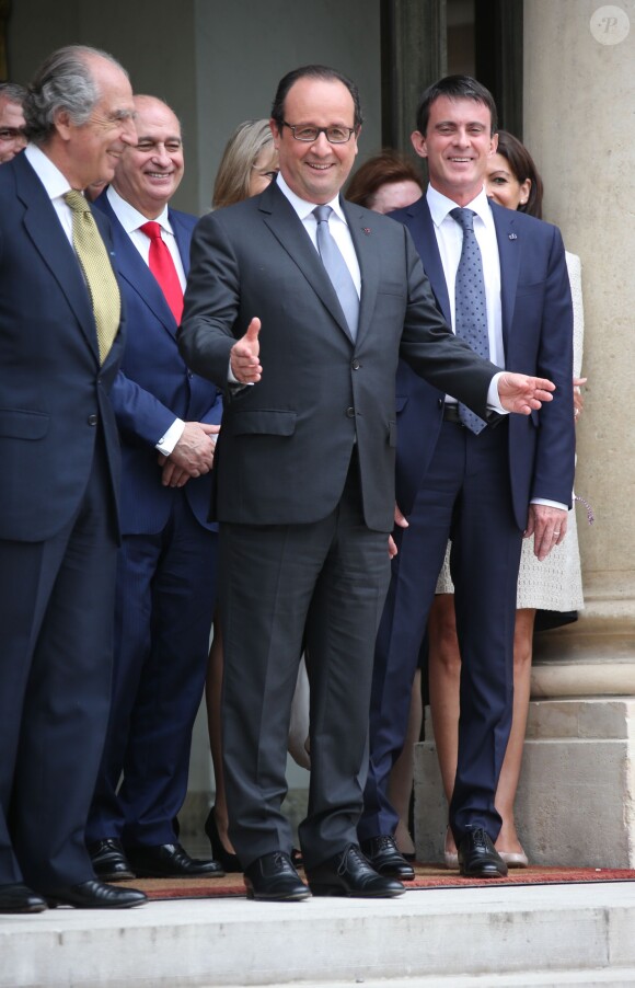 François Hollande, Manuel Valls et Anne Hidalgo - Le roi Felipe VI et la reine Letizia d'Espagne quittent le palais de l'Elysée après un entretien et un déjeuner avec le président de la république François Hollande à Paris, le 22 juillet 2014