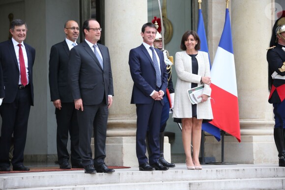 François Hollande, Manuel Valls et Anne Hidalgo - Le roi Felipe VI et la reine Letizia d'Espagne quittent le palais de l'Elysée après un entretien et un déjeuner avec le président de la république François Hollande à Paris, le 22 juillet 2014